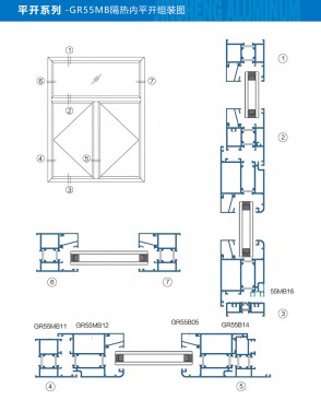 Side-hung series - GR55MB thermal insulation inward casement window assembly diagram